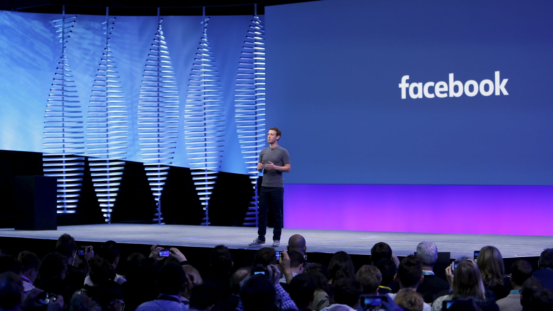 Facebook CEO Mark Zuckerberg speaks on stage during the Facebook F8 conference in San Francisco, California April 12, 2016.