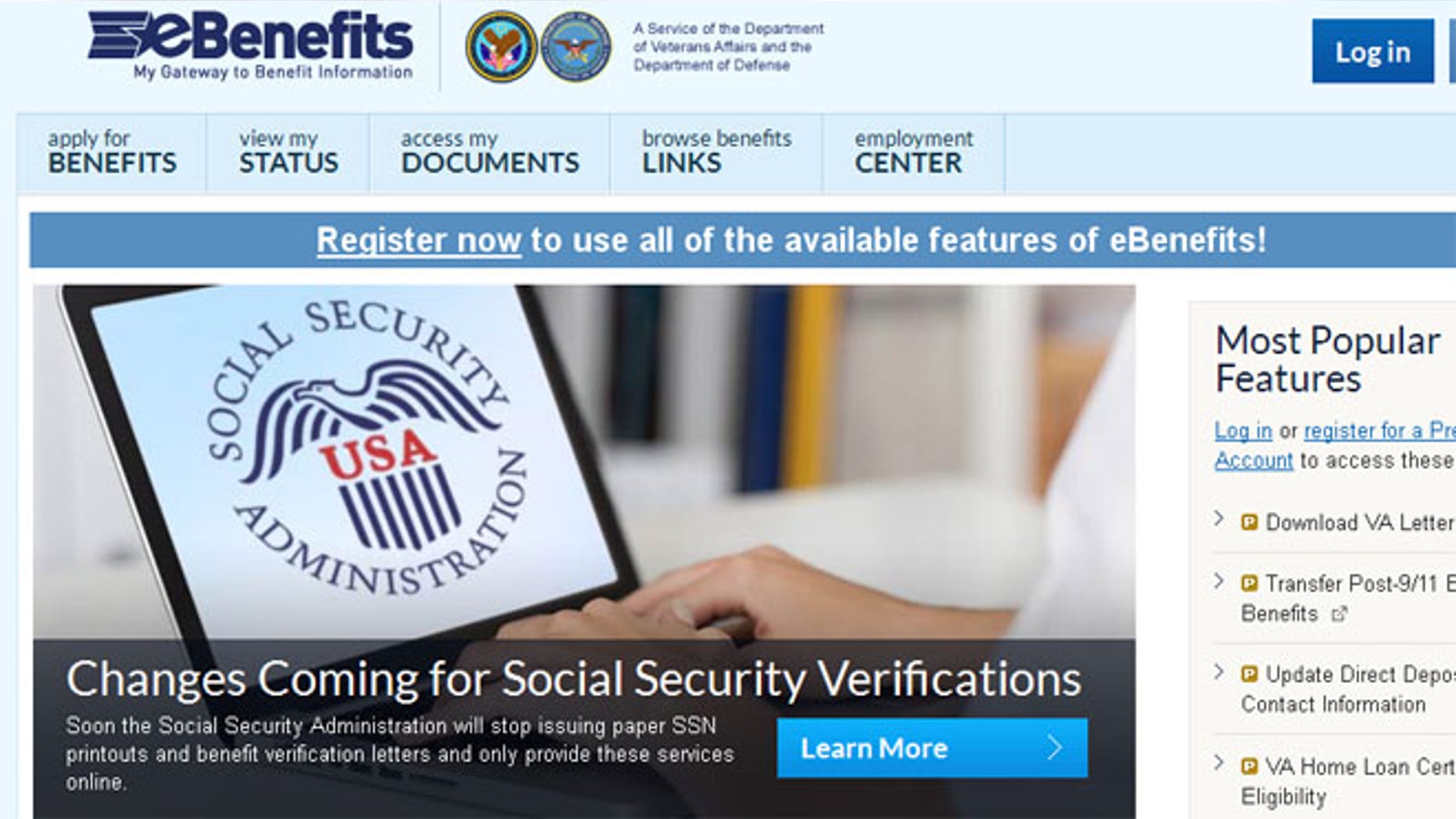 Shown here is a screenshot of the eBenefits website.