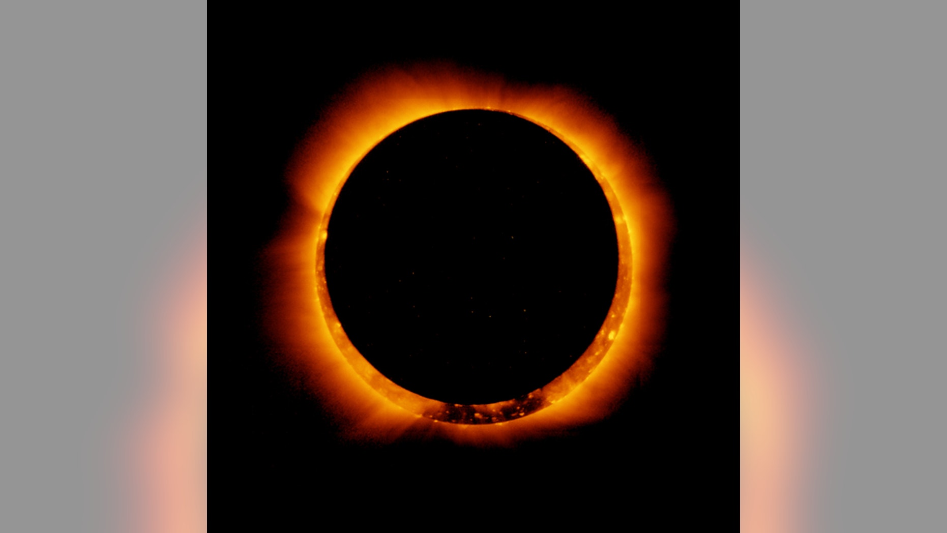 In this picture of a solar eclipse, the moon is beginning to move from its position in front of the sun.