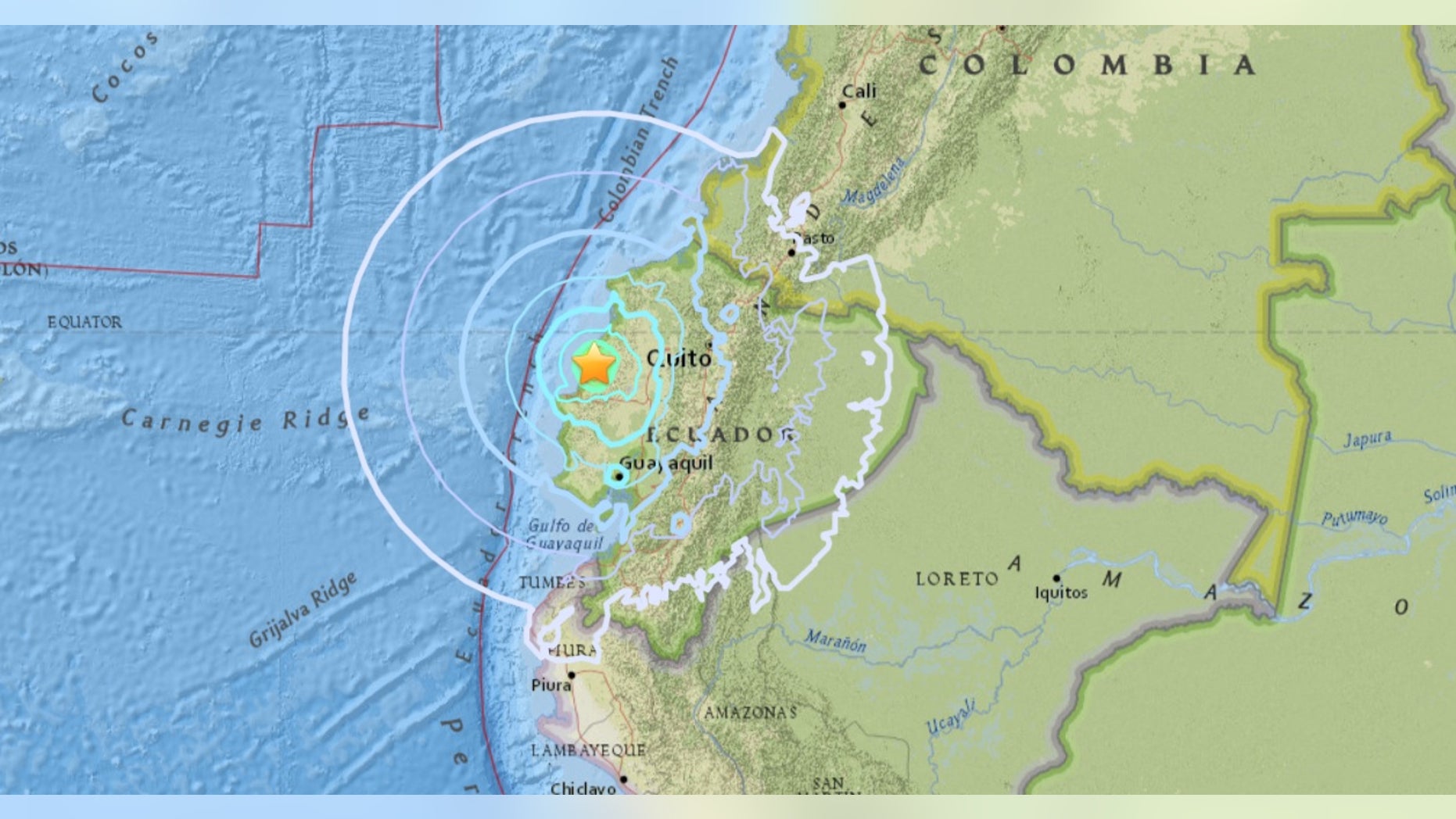The earthquake was was centered around the town of San Vicente, Ecuador.