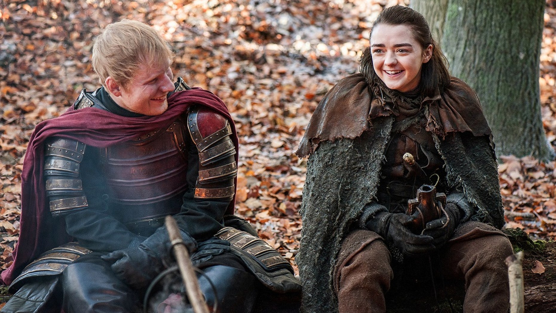 Ed Sheeran in "Game of Thrones" with actress Maisie Williams.