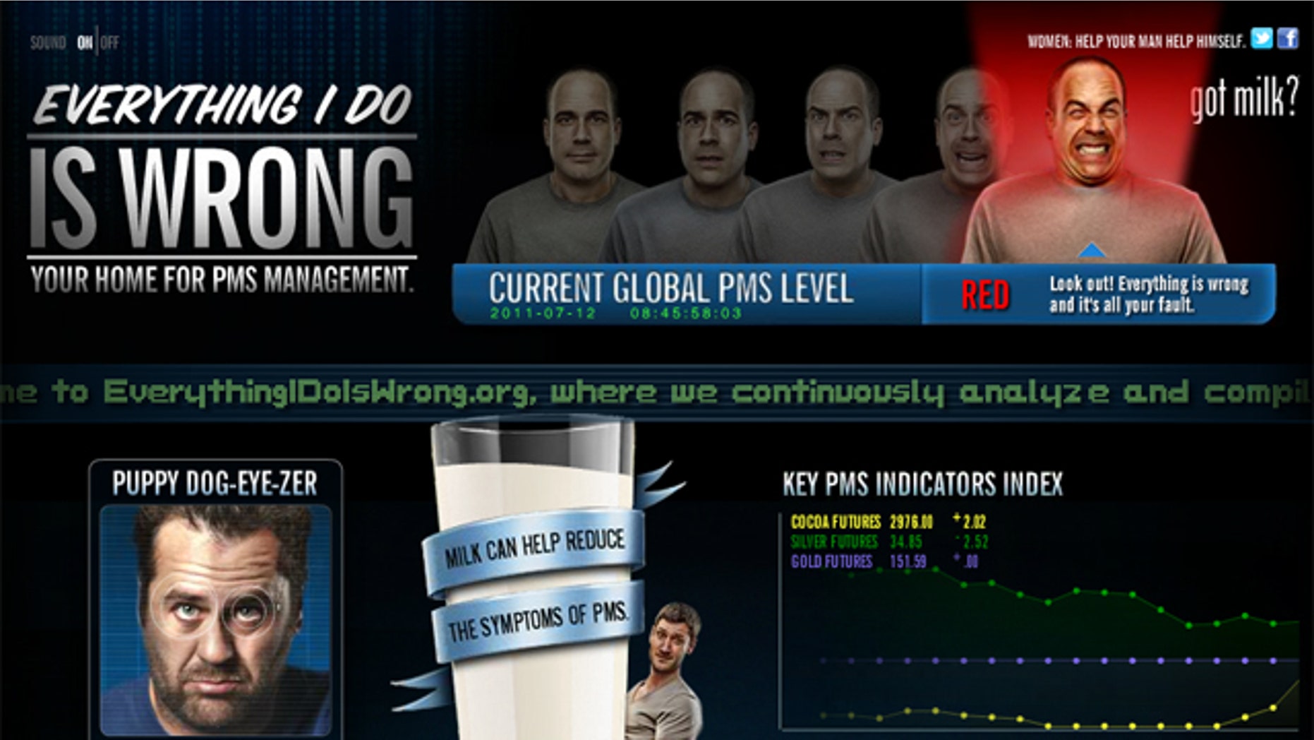 This screengrab shows the website "Everything I Do Is Wrong," part of a provocative ad campaign intented to promote milk as a cure for PMS.