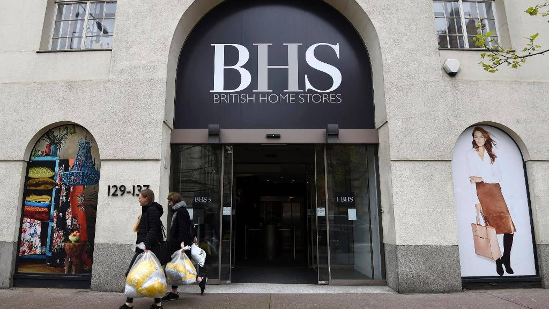 The headquarters of British Home Stores in Marylebone Road, London, Monday April 25, 2016. The troubled British department store chain BHS has called in administrators after failing to secure a rescue package, putting 11,000 jobs are at risk. A fixture on Britain's high streets, the firm has suffered from a chronic lack of investment recently. It has debts of more than 1.3 billion pounds ($1.8 billion), including a pension fund deficit of 571 million pounds. (Lauren Hurley/PA via AP) UNITED KINGDOM OUT