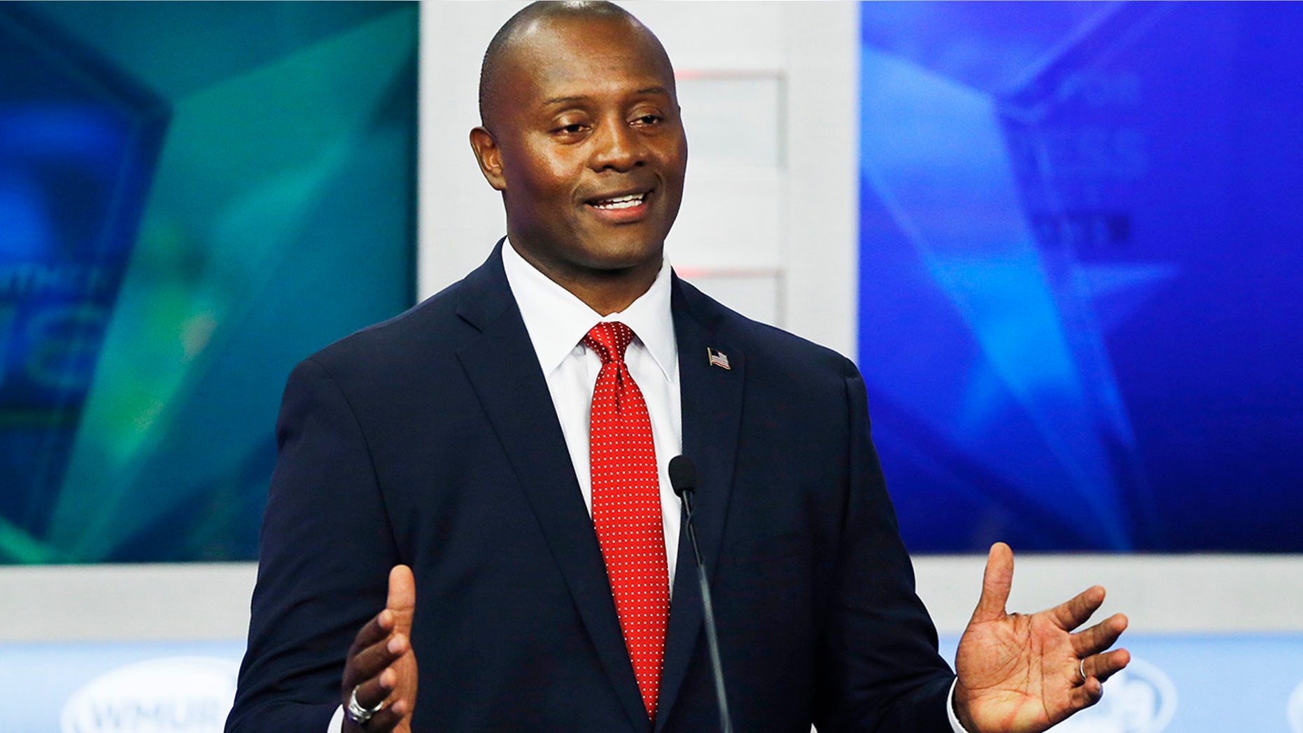 Republican hopeful for New Hampshire's 1st Congressional District Eddie Edwards speaks during a debate at St. Anselm College in Manchester, N.H., Thursday, Sept. 6, 2018.