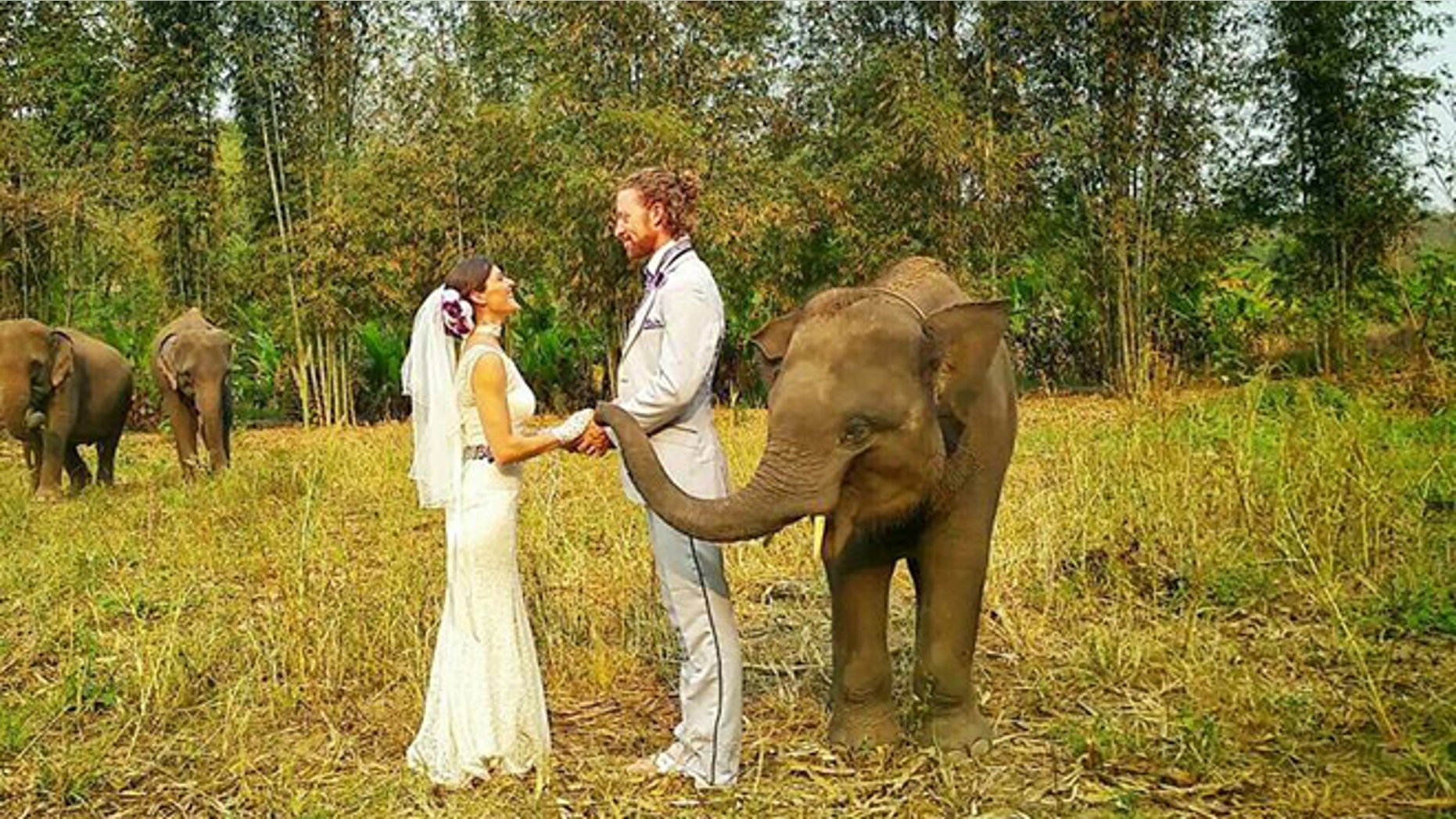 Tying the knot at an elephant rescue center.