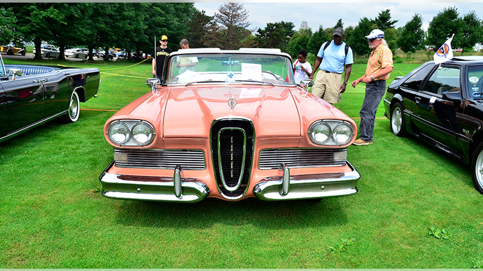 Pittsburgh, USA - July 20, 2014 Pink, classic Edsel on display at the Pittsburgh Vintage Grand Prix in Schenley Park. The Pittsburgh Vintage Grand Prix is held every July.