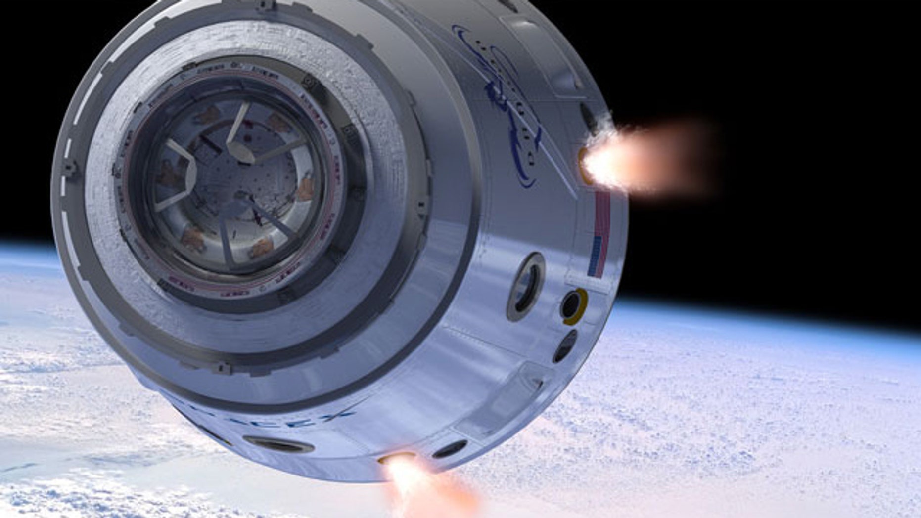 An artist's illustration of SpaceX's Dragon space capsule in Earth orbit.