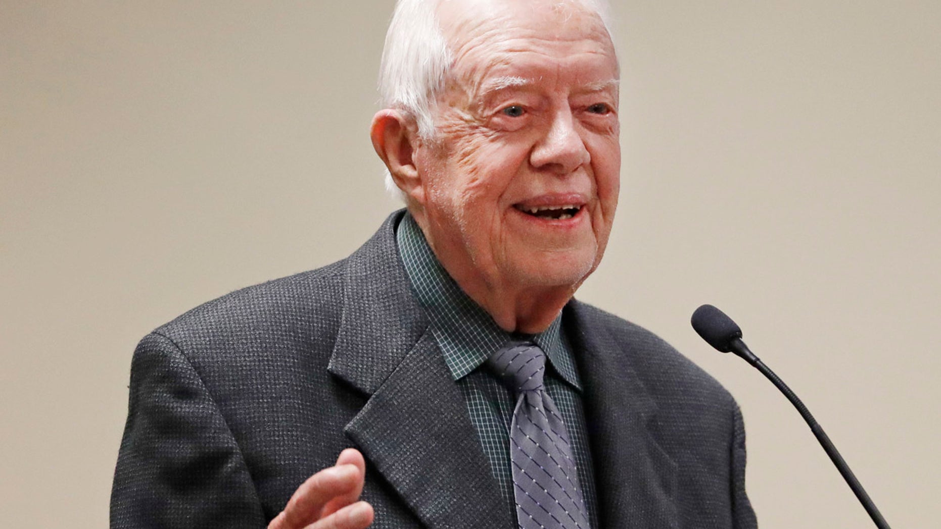 Former President Jimmy Carter speaks at a Baptist conference in Atlanta, Sept. 12, 2017.