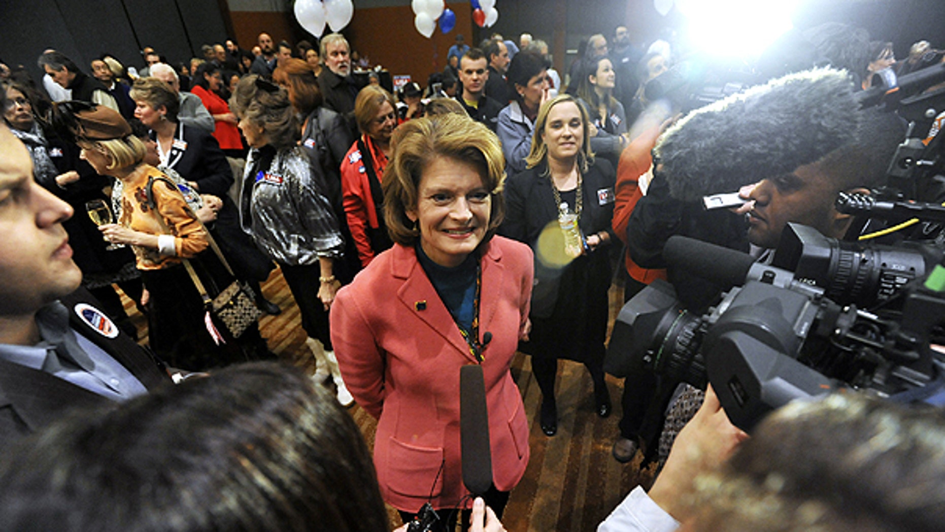 Nov. 2: Sen. Lisa Murkowski, R-Alaska, speaks with media outlets in Anchorage following early election returns.