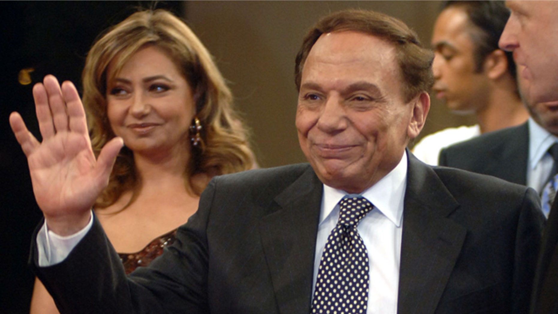 Nov. 11, 2005: FILE - In this file photo, Egyptian film actor and comedian Adel Imam, right, walks with Egyptian actress Laila Elwi, left, during the Second Dubai Interational Film Festival red carpet reception, in Dubai, United Arab Emirates.