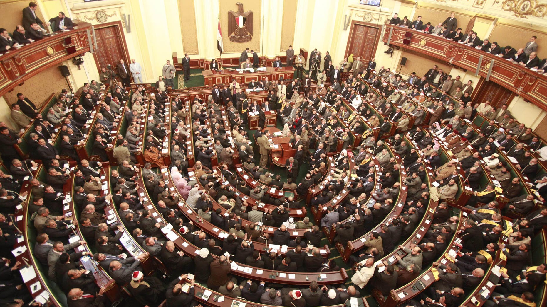 Jan. 23, 2012: In this file photo, a general view of the first Egyptian parliament session after the revolution that ousted former President Hosni Mubarak, in Cairo, Egypt.