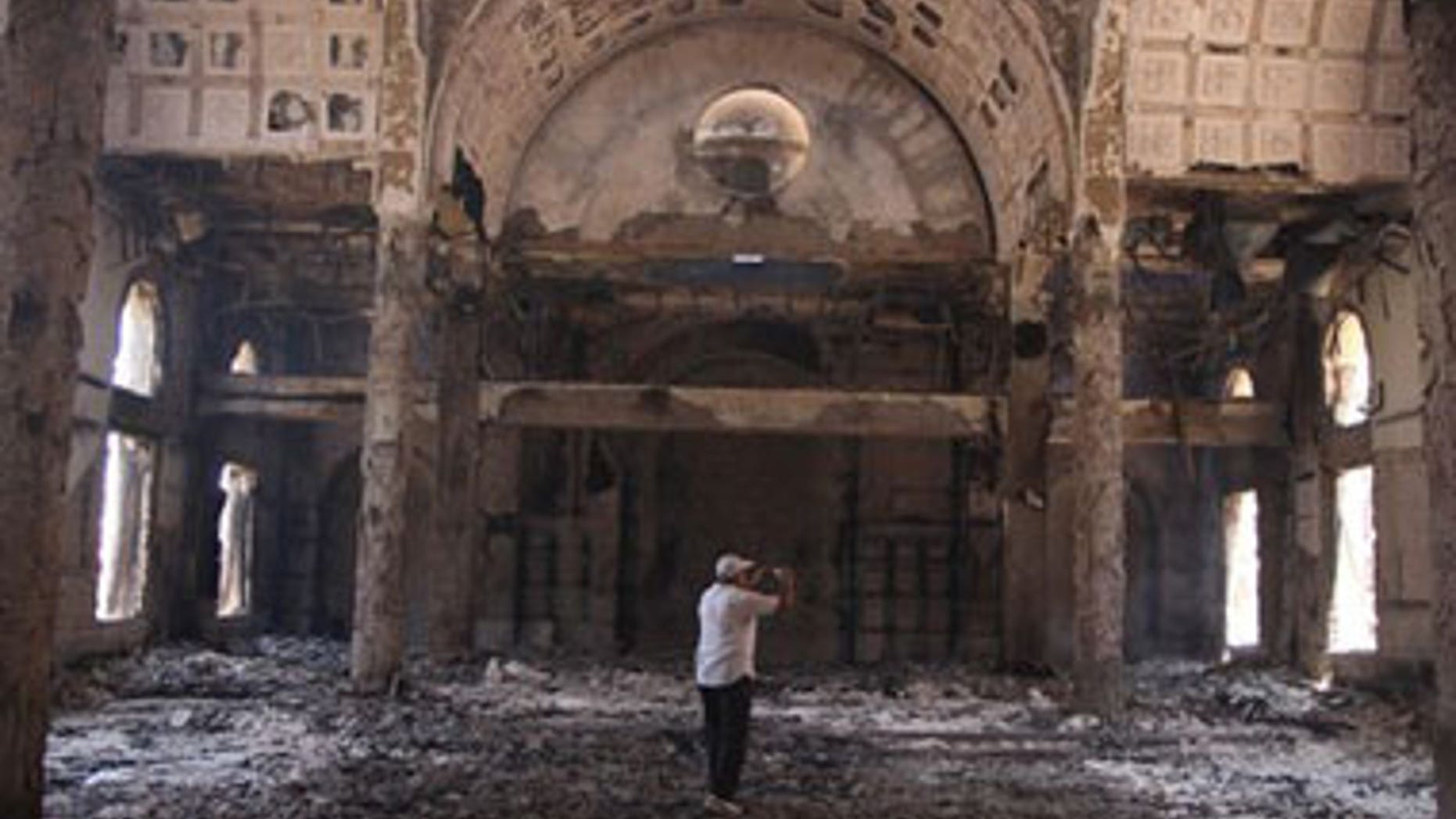 The damaged interior of the Saint Moussa Church.