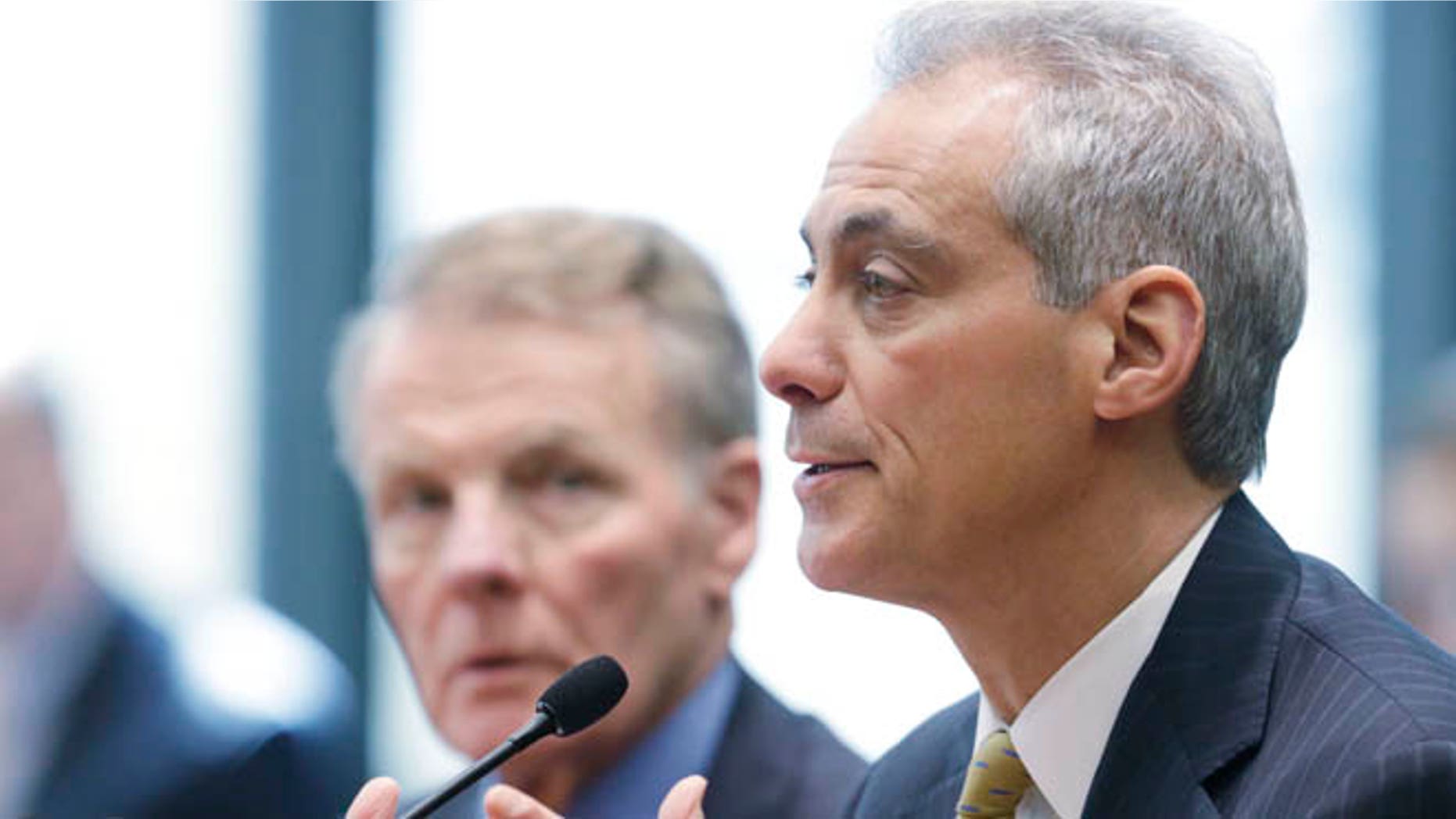April 17, 2014: Chicago Mayor Rahm Emanuel appears before an Illinois House committee meeting in Chicago.