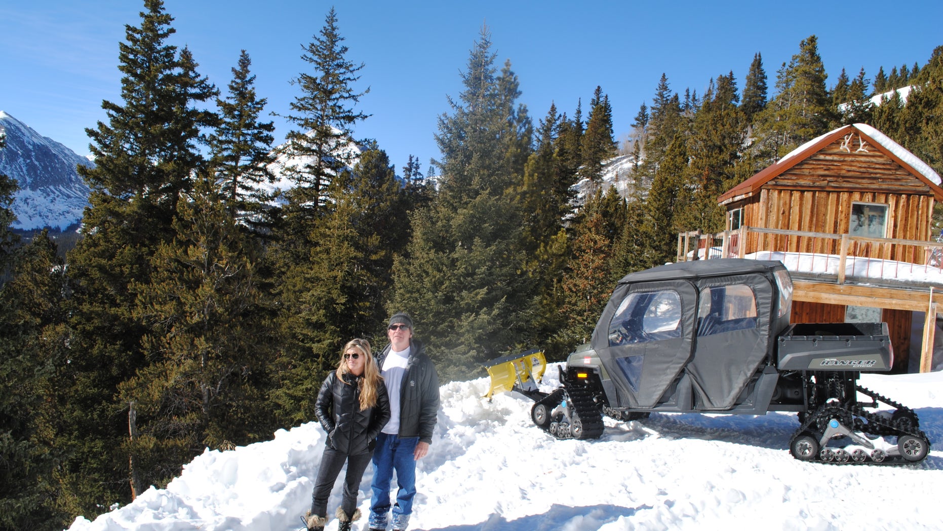Jan. 24, 2014: Andy and Ceil Barrie stand for a photo next to their mining cabin near Breckenridge, Colo.