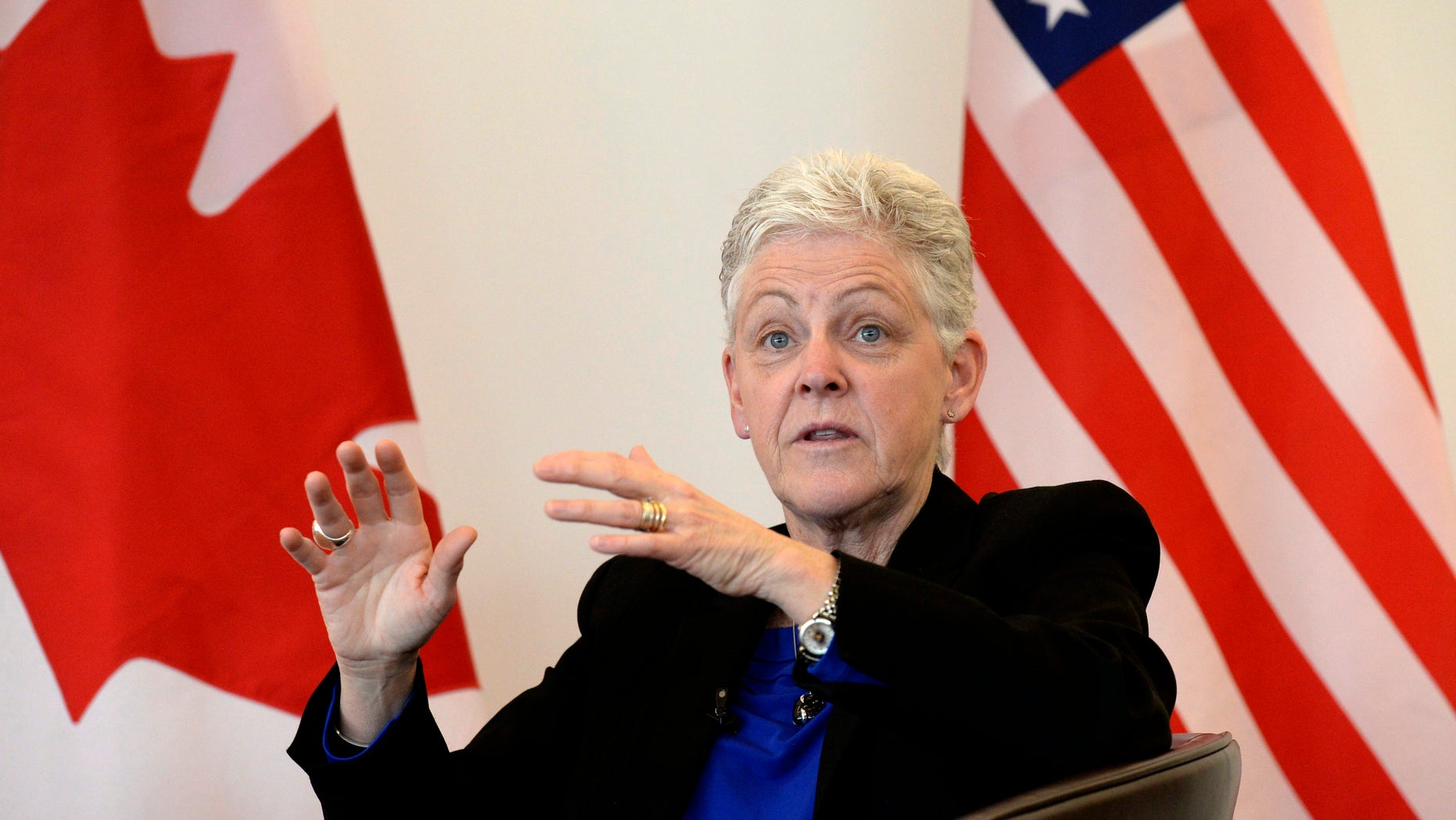 April 7, 2015: U.S. Environmental Protection Agency (EPA) Administrator Gina McCarthy speaks during a town hall meeting at the University of Ottawa in Ottawa.