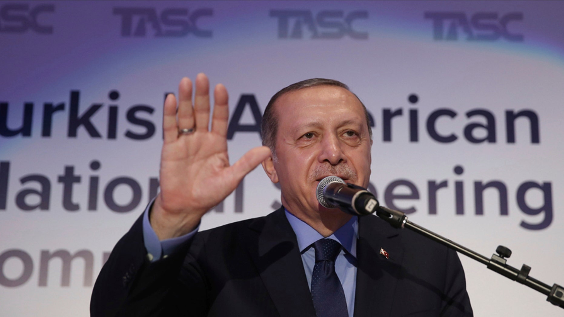 FILE -- Turkey's President Recep Tayyip Erdogan addresses a Turkish-American group meeting in New York, Thursday, Sept. 21, 2017.