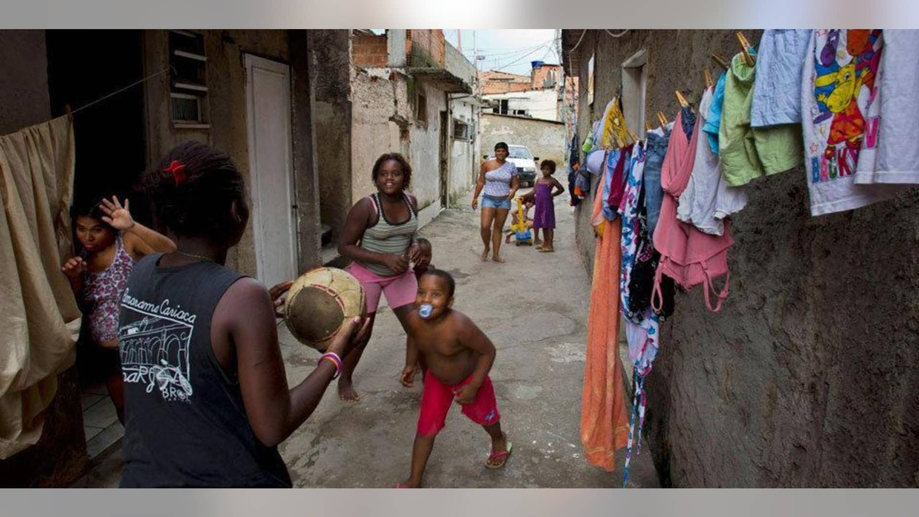 Children play in Favela do Metro shantytown in Rio de Janeiro, Brazil.