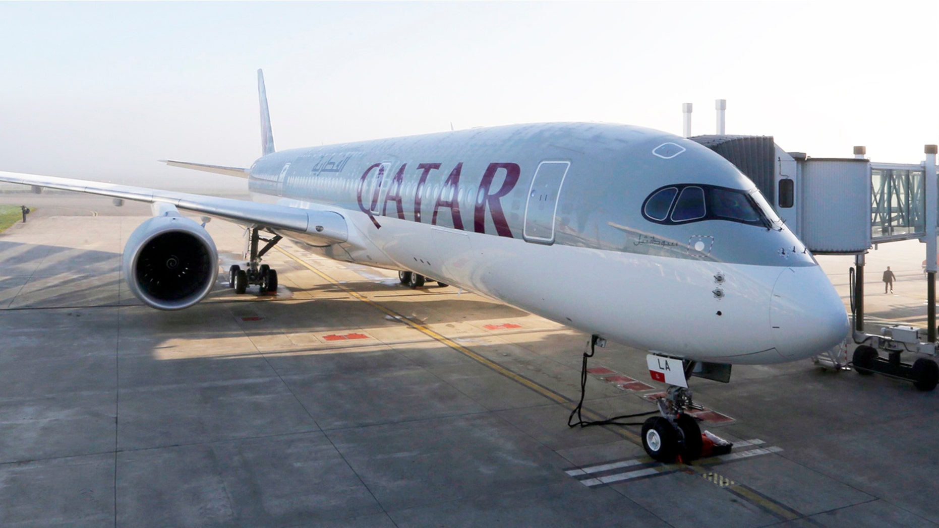 An Airbus A350 XWB is pictured on the tarmac during the first delivery of this new passenger jet at Qatar Airways in Toulouse, southwestern France, December 22, 2014. European planemaker Airbus delivered its first A350 mid-sized jetliner to Qatar Airways on Monday and moved to end speculation about the future of its larger A380 superjumbo. REUTERS/Regis Duvignau (FRANCE - Tags: TRANSPORT BUSINESS) - RTR4IYZ2
