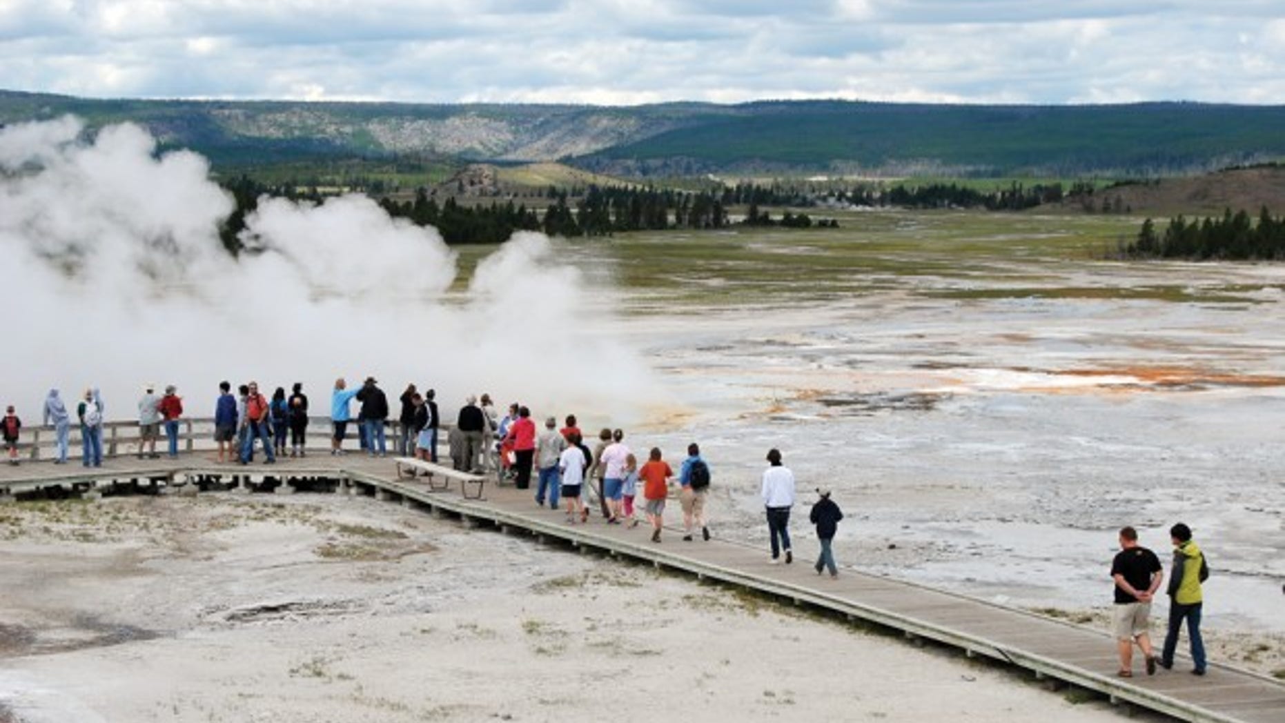 Boardwalks in Yellowstone are designed to protect tourists from slipping into natural geothermal features.