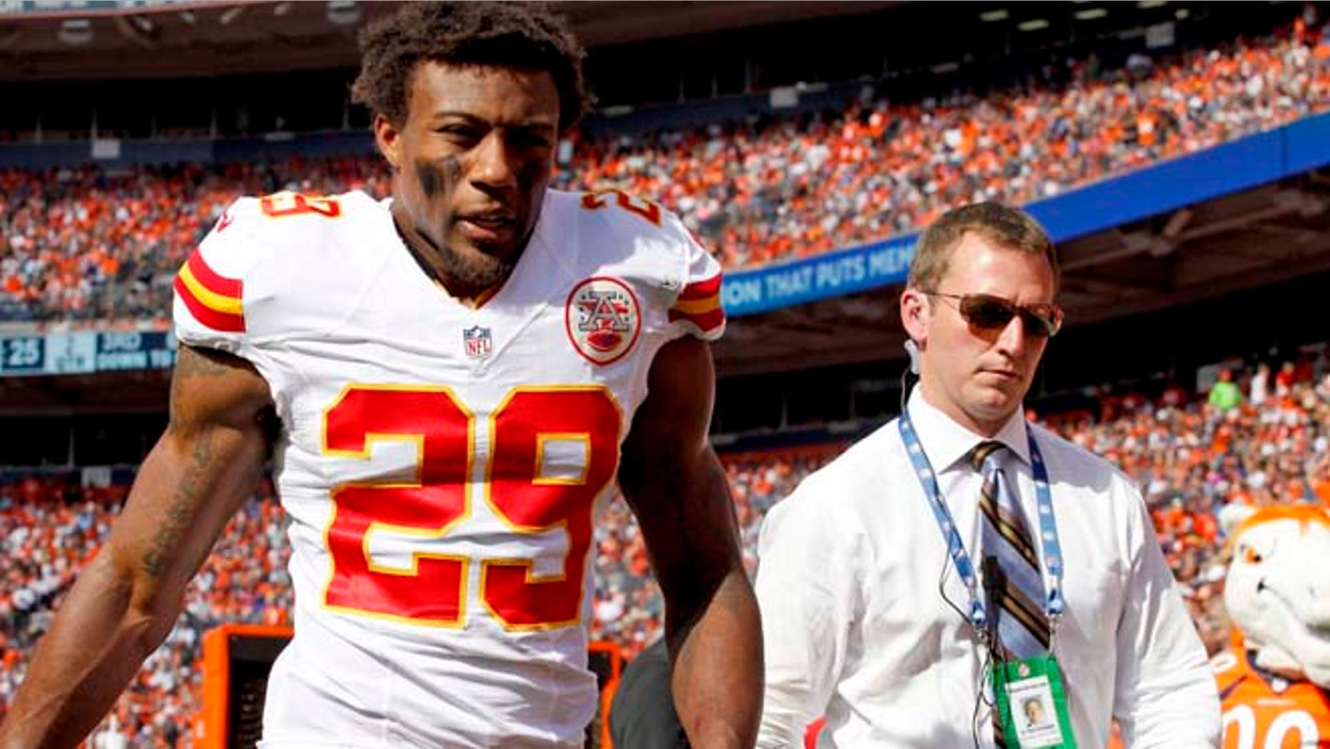 In this Sept. 14, 2014, file photo, Kansas City Chiefs strong safety Eric Berry (29) walks off the field during the second half of an NFL football game against the Denver Broncos in Denver.