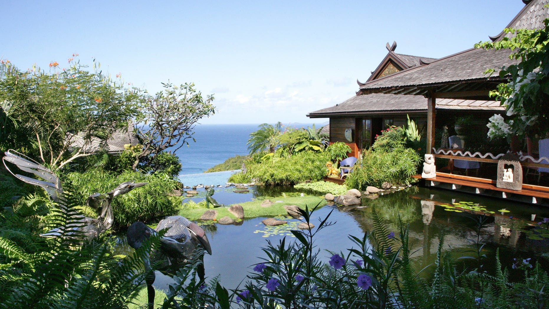David Bowie's former Mustique property features elements from around the globe in a luxurious setting.