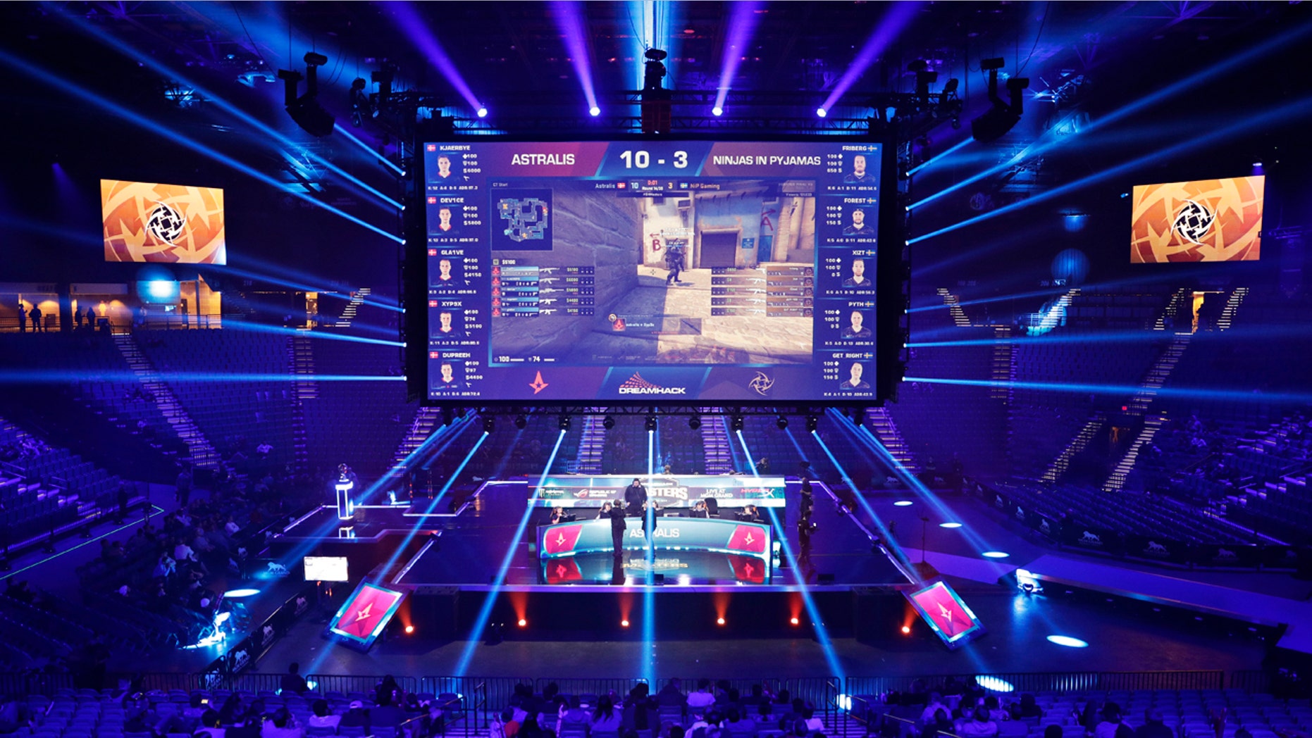 eams compete against each other playing Counter-Strike: Global Offensive during the Dreamhack Masters e-sports tournament at the MGM Grand Garden Arena in Las Vegas. A permanent 15,000 square-foot e-sports facility is scheduled to open in Las Vegas.