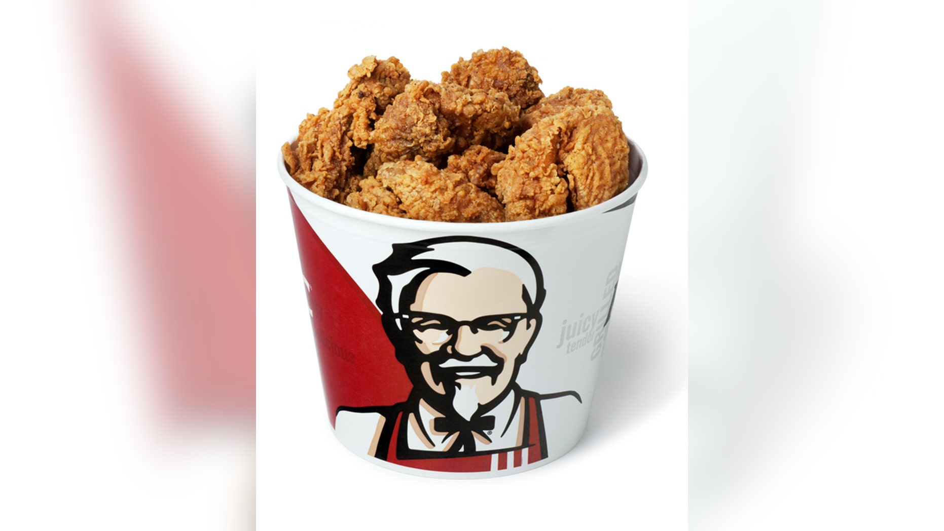 San Diego, California, United States - April 13th 2011: This is a photo of a bucket of Kentucky Fried Chicken on a white background. The original recipe for KFC is a trade secret and there is only one handwritten copy kept in a vault at corporate headquarters.