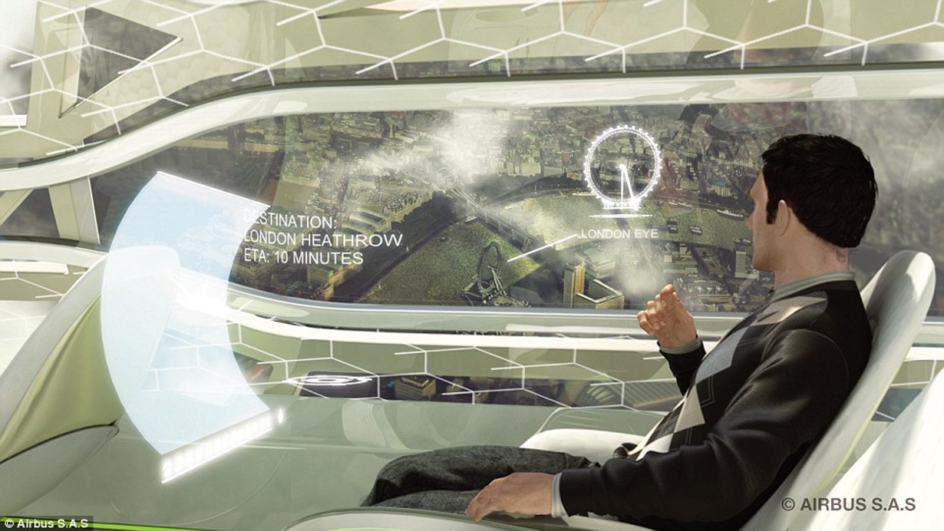 The airplanes of the future may have touchscreen interactive windows.