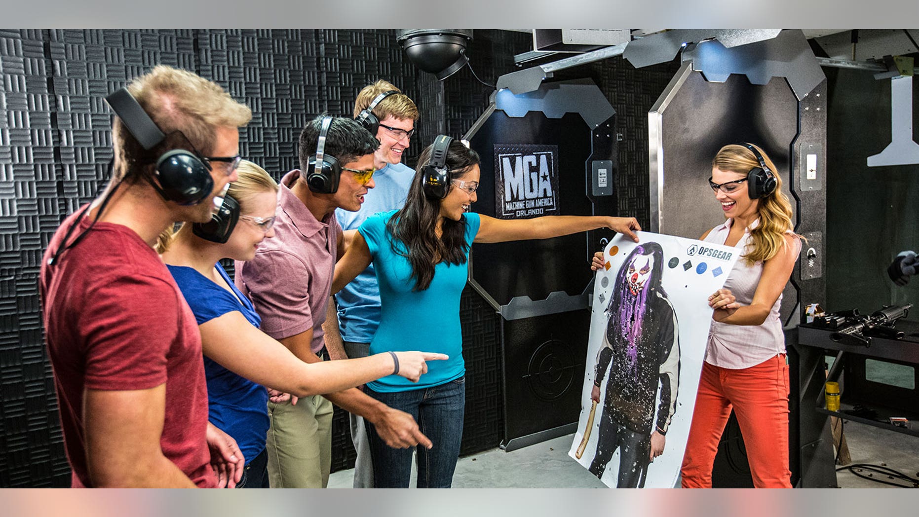 Examining a crazy clown theme target.