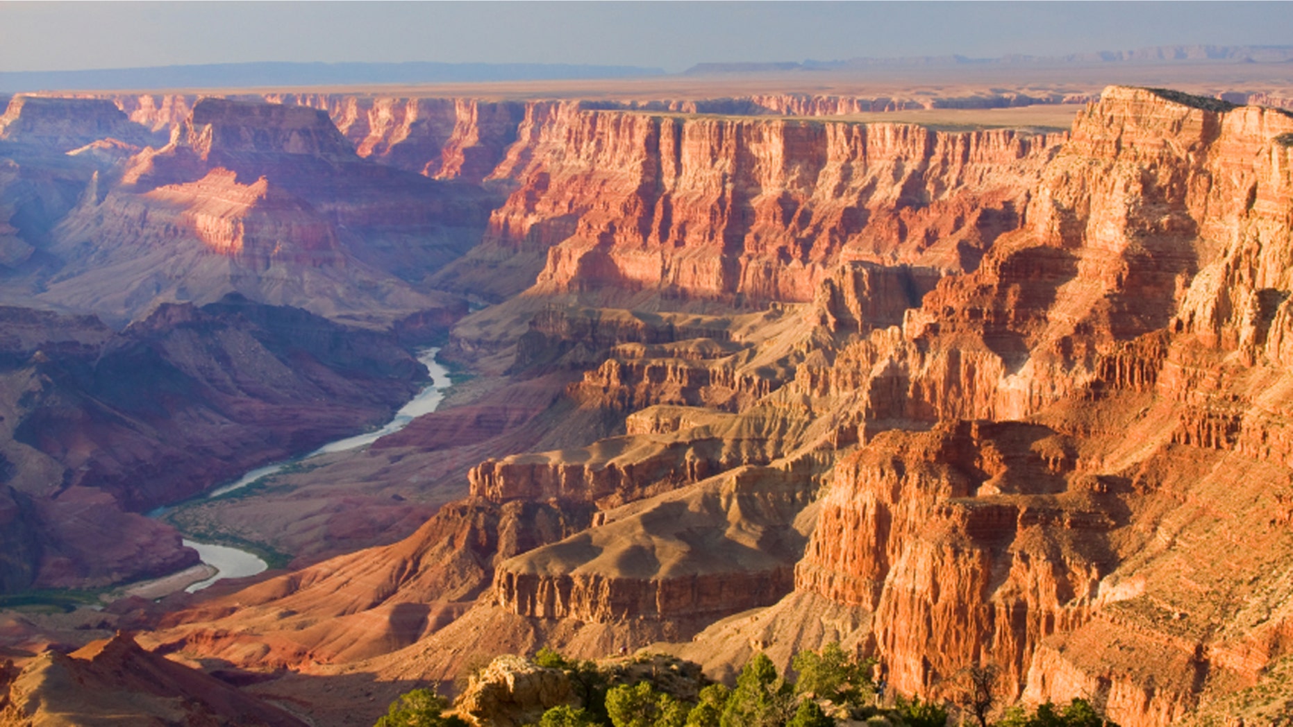 Beautiful Landscape of Grand Canyon from Desert View Point with the Colorado River visible during dusk