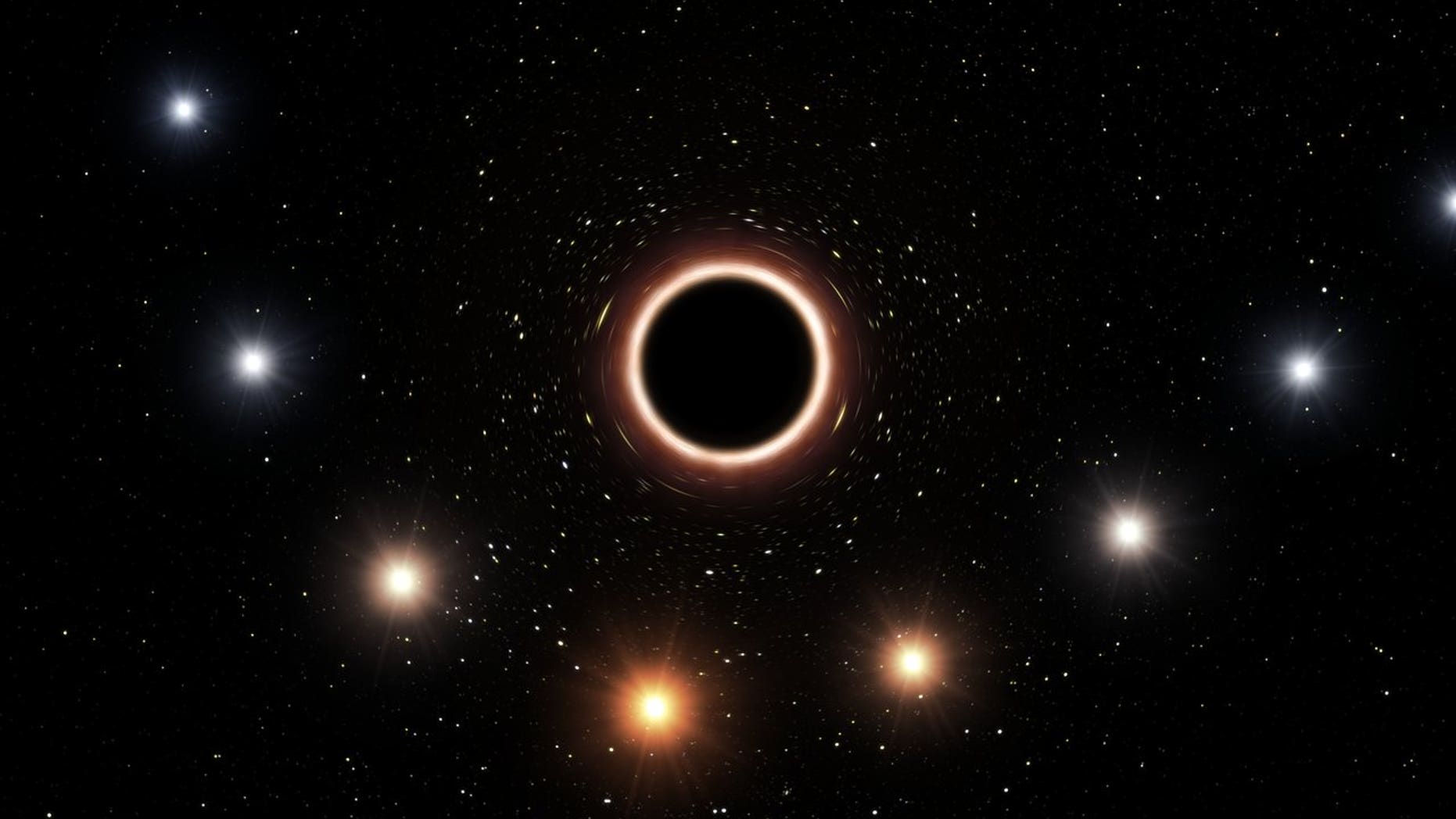 An artist's impression shows S2 traveling close to the supermassive black hole at the Milky Way's center.