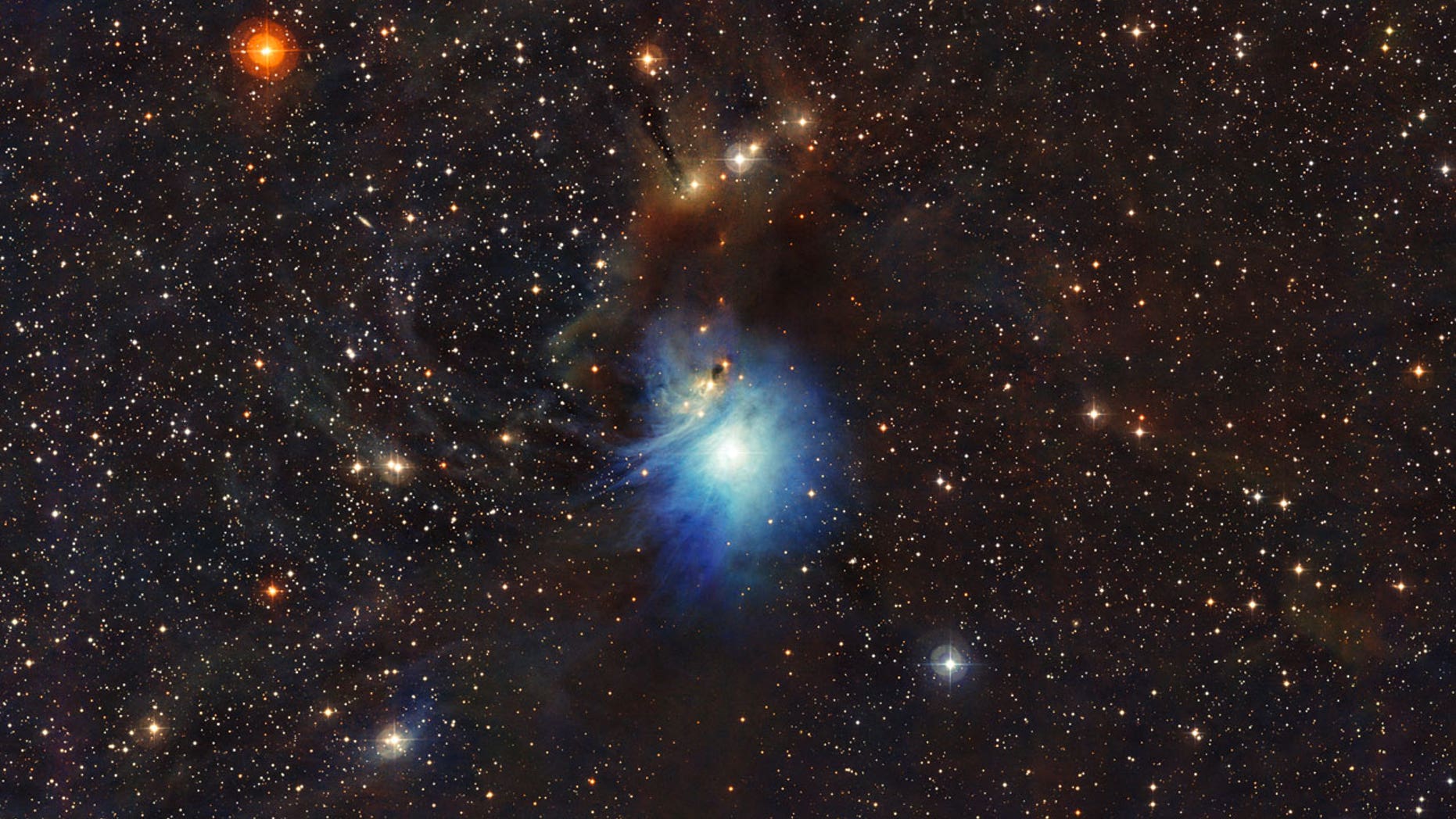 A newly formed star lights up the surrounding cosmic clouds in this image from ESOâs La Silla Observatory in Chile. Dust particles in the vast clouds that surround the star HD 97300 diffuse its light, like a car headlight in enveloping fog, and create the reflection nebula IC 2631. Although HD 97300 is in the spotlight for now, the very dust that makes it so hard to miss heralds the birth of additional, potentially scene-stealing, future stars.