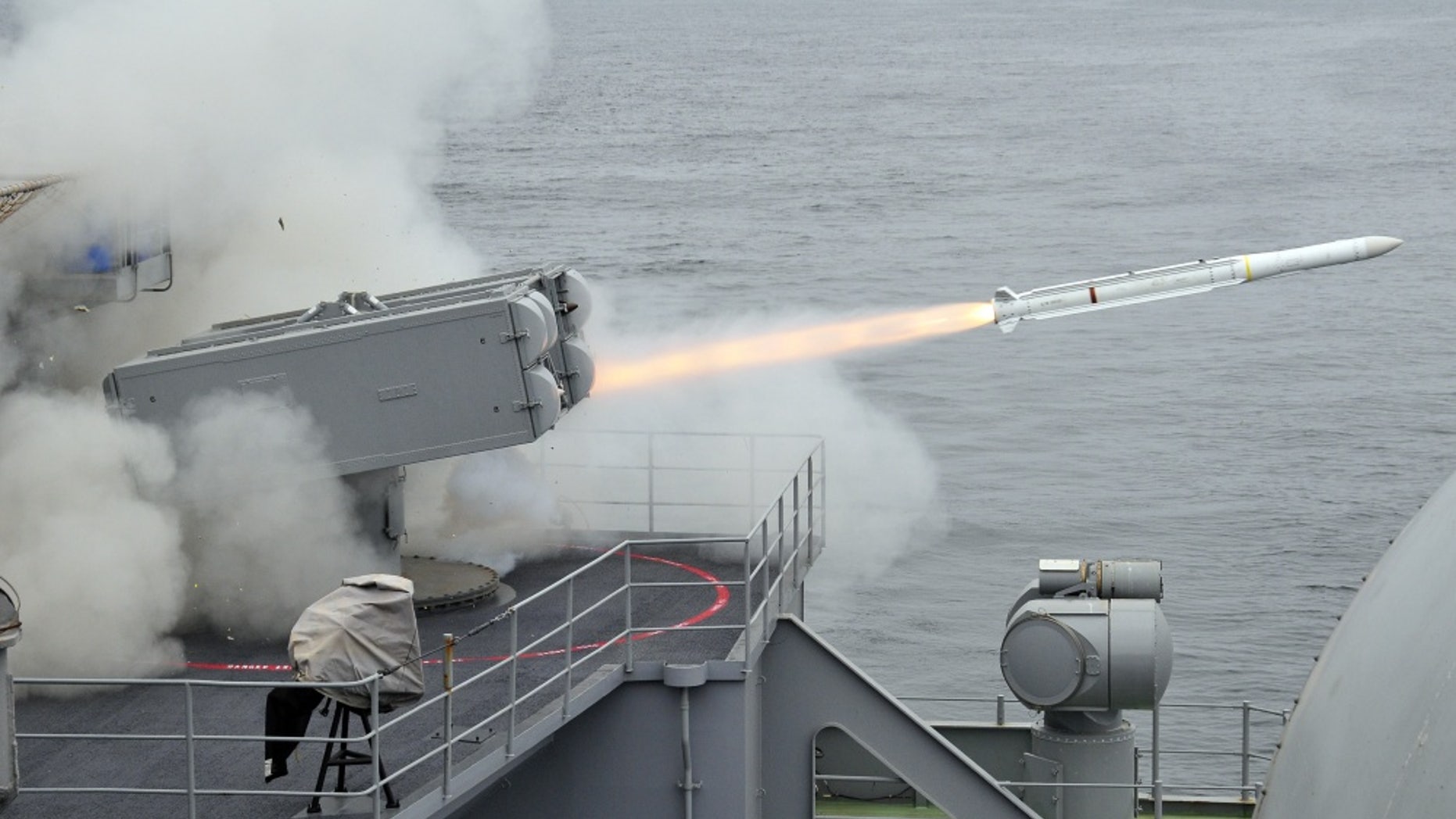 File photo - An Evolved Sea Sparrow missile is launched from the aircraft carrier USS Carl Vinson. (U.S. Navy photo/Petty Officer 3rd Class Patrick Green)