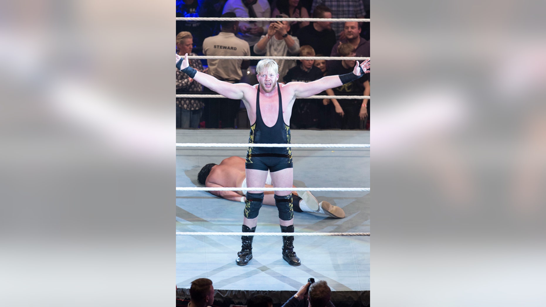 Jack Swagger competes in the ring against Bo Dallas at the Road to WrestleMania at the Lanxess Arena on February 11, 2016 in Cologne, Germany.