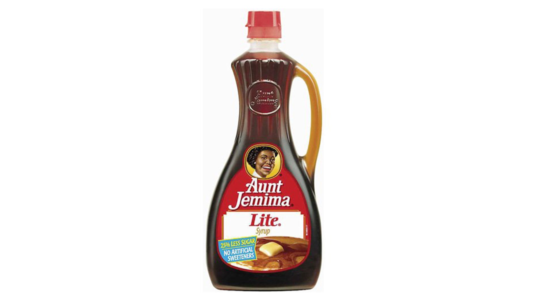 A bottle of syrup with the updated Aunt Jemima likeness.