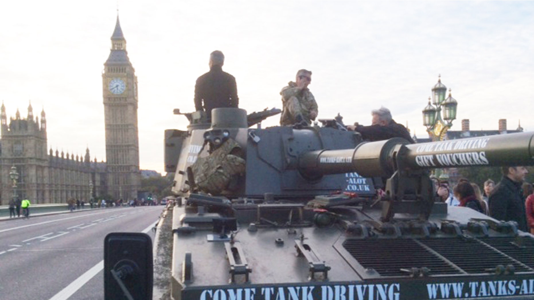 Cruise past Big Ben in decommissioned military tank.