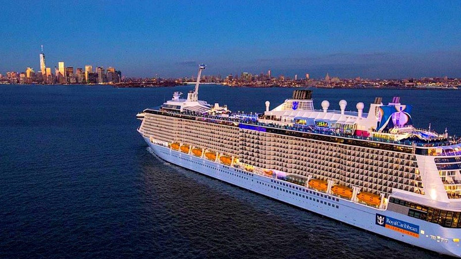 The Quantum of the Seas sets sail around New York City.