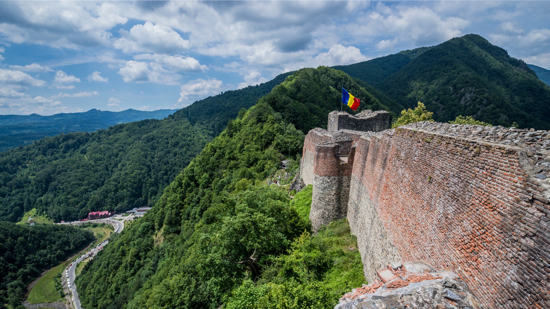 Ruined Poenari Castle on Mount Cetatea in Romania