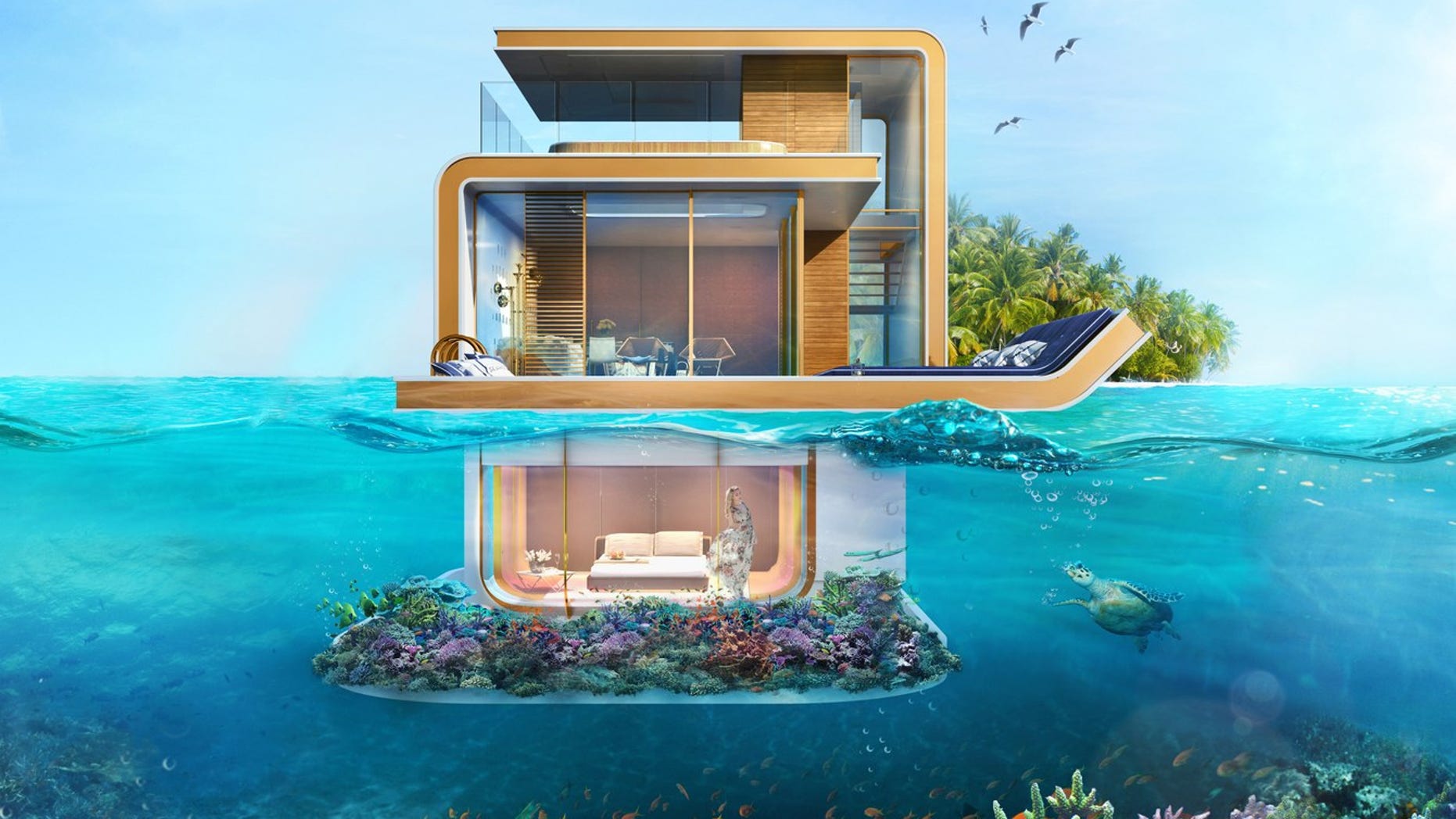 Floating Seahorse villas feature three levels of above and underwater luxury.