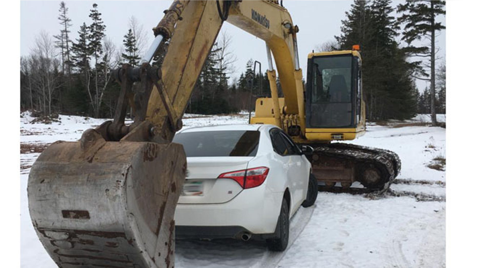 Cops say this excavator helped apprehend a drunk driver Thursday afternoon. (Queens District RCMP)
