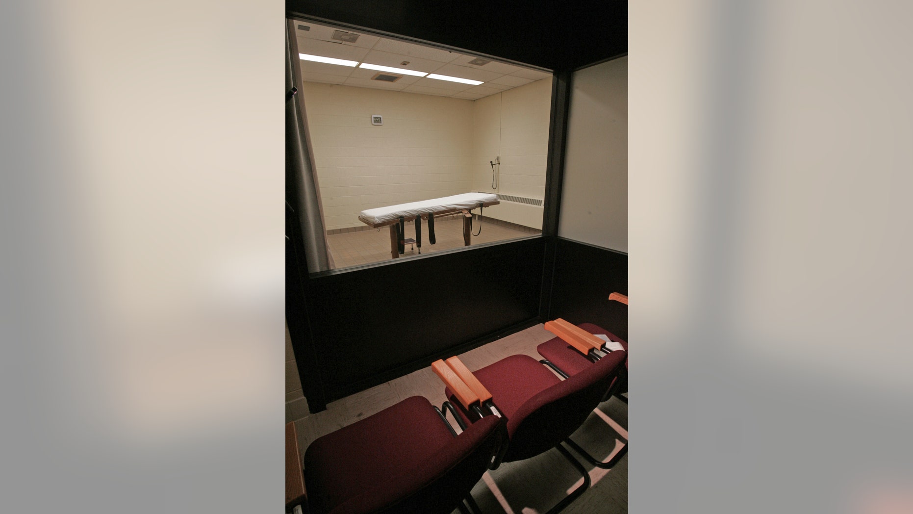 This November 2005 file photo shows the death chamber at the Southern Ohio Corrections Facility in Lucasville, Ohio. A federal judge declared Ohio's latest lethal injection procedure unconstitutional on Thursday, Jan. 26, 2017, and the ruling that may pose problems for states that use the disputed sedative midazolam, including Alabama, Oklahoma and Virginia.