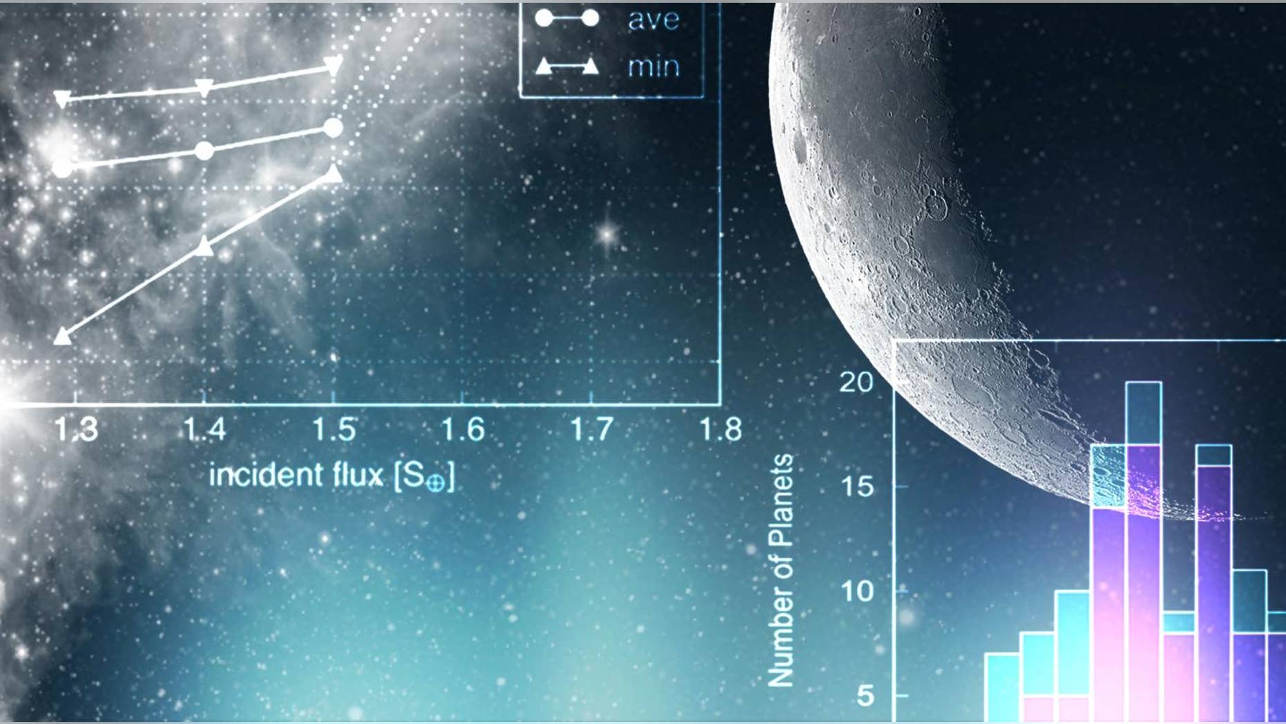 An illustration with exoplanet data in the foreground.