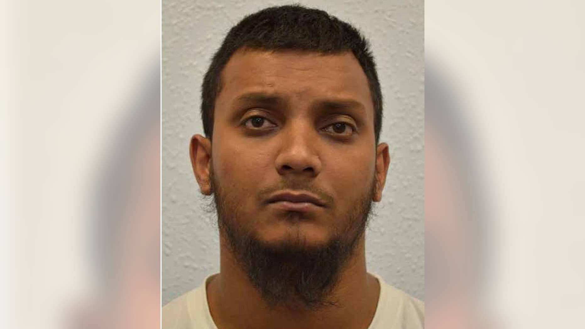 This is an undated handout file photo issued by the Crown Prosecution Service of Junead Khan. Khan a British delivery driver was Friday May 13, 2016 sentenced to at least 12 years prison for an Islamic State group-inspired plot to attack American military personnel in the U.K. . (Crown Prosecution Service via AP) NOTE TO EDITORS: This handout photo may only be used in for editorial reporting purposes for the contemporaneous illustration of events, things or the people in the image or facts mentioned in the caption. Reuse of the picture may require further permission from the copyright holder.
