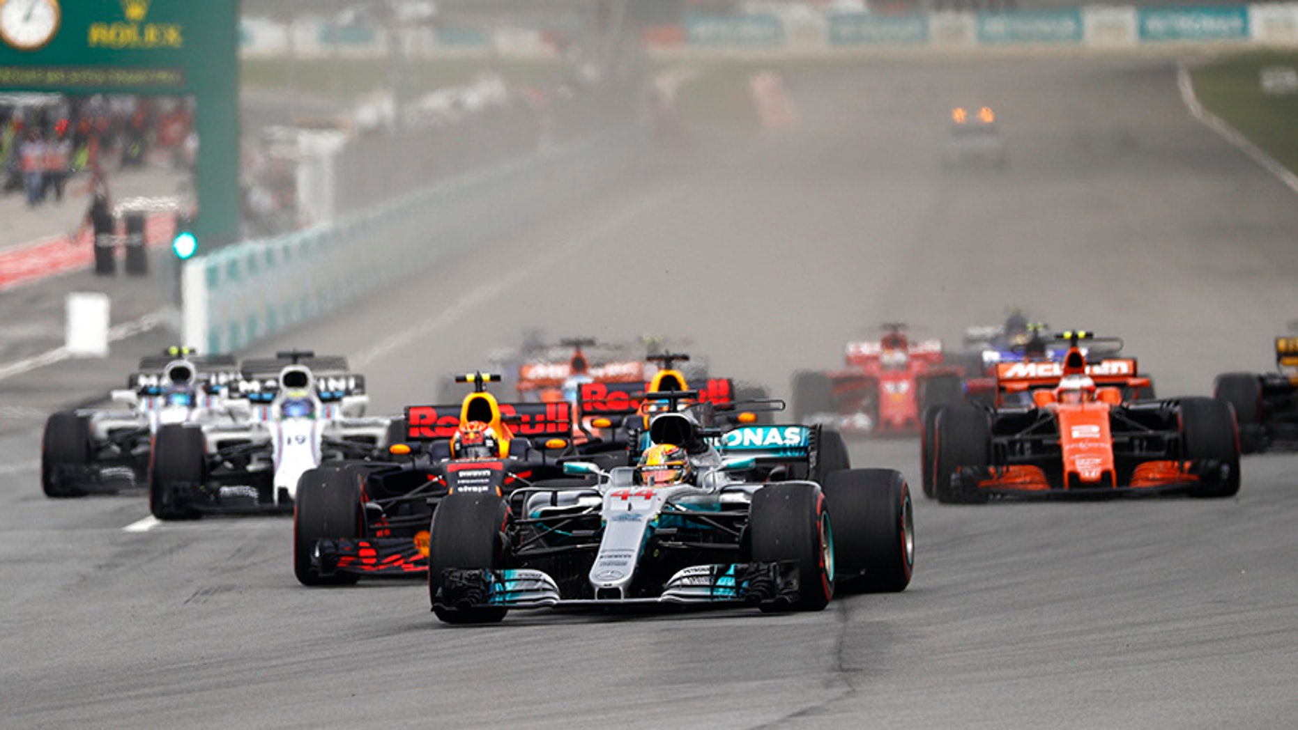 Lewis Hamilton leads the field at the Malaysian Formula One Grand Prix