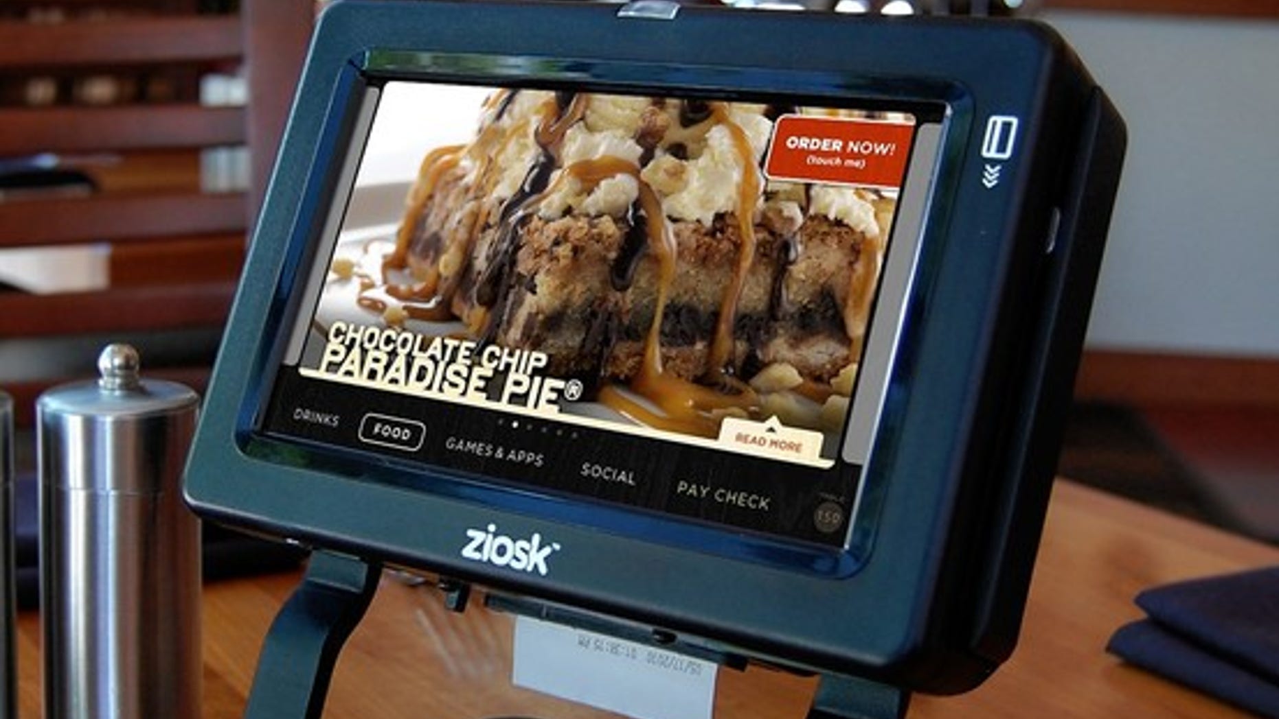 Chevys, Chili's, Applebee's and Uno Chicago Grill are trying the Ziosk, a device which lets diners order, pay, and play games at the table.