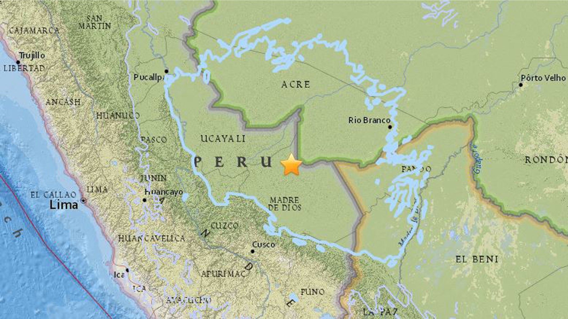 A 7.1-magnitude earthquake has struck eastern Peru, close to its borders with Bolivia and Brazil on Friday morning, the USGS reported.