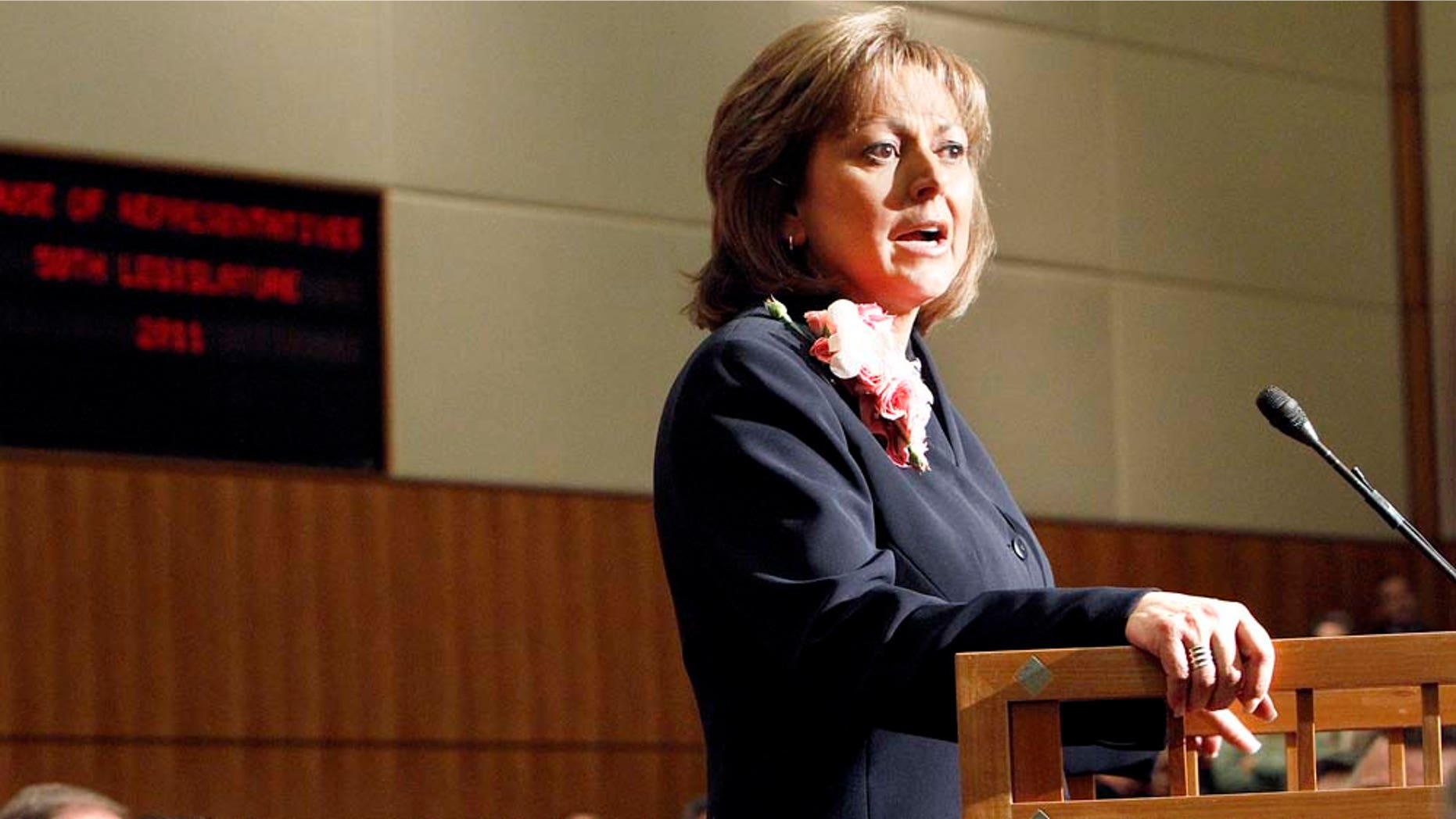 Republican Gov. Susana Martinez outlines her legislative priorities to New Mexico's 112 lawmakers on Tuesday, Jan. 18, 2011 in Santa Fe, N.M. Martinez is reaching out to Democrats as the Legislature returns to work. Martinez used her State of the State speech Tuesday to call for a bipartisan approach to New Mexico's pressing problems, including a $400 million budget shortfall. (AP Photo/The New Mexican, Jane Phillips)