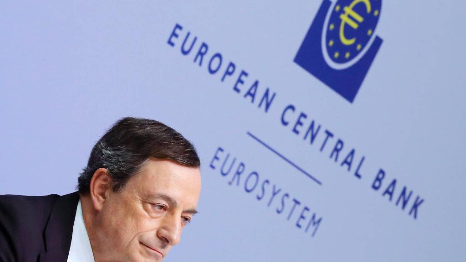 FILE - This Thursday, March 10, 2016 file photo shows, President of the European Central Bank, Mario Draghi, speaking during a press conference following a meeting of the governing council in Frankfurt, Germany. European Central Bank head Draghi is likely to underline Thursday, April 21, 2016, at his news conference, that monetary stimulus is working and that more is available if needed. (AP Photo/Michael Probst, File)