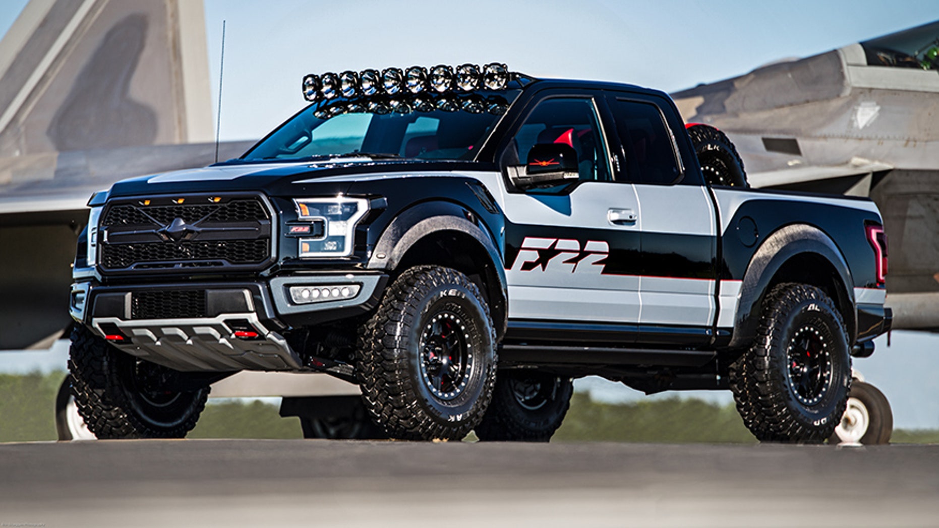 Fordâs design team worked with Ford Performance to create a one-of-a-kind F-150 Raptor â inspired by the F-22 fighter jet â for auction at Experimental Aircraft Association AirVenture Oshkosh; Ford F-22 F-150 Raptor raised $300,000 to benefit the groupâs Young Eagles