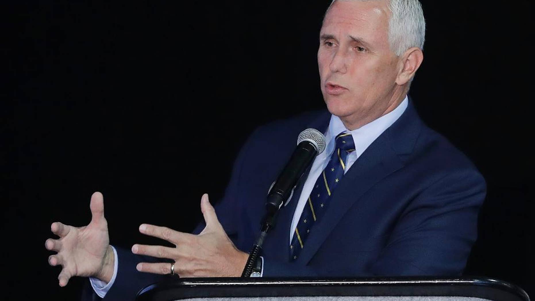 FILE - In this July 14, 2016 file photo, Indiana Gov. Mike Pence speaks in Indianapolis. Republican presidential candidate Donald Trump says on Twitter that he has picked Pence as his running mate. (AP Photo/Darron Cummings, File)
